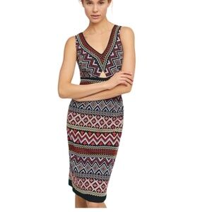 Akemi + Kin & Anthropologie Geo-Embroidered Mini Dress Boho Column Knit Sz‎ 4